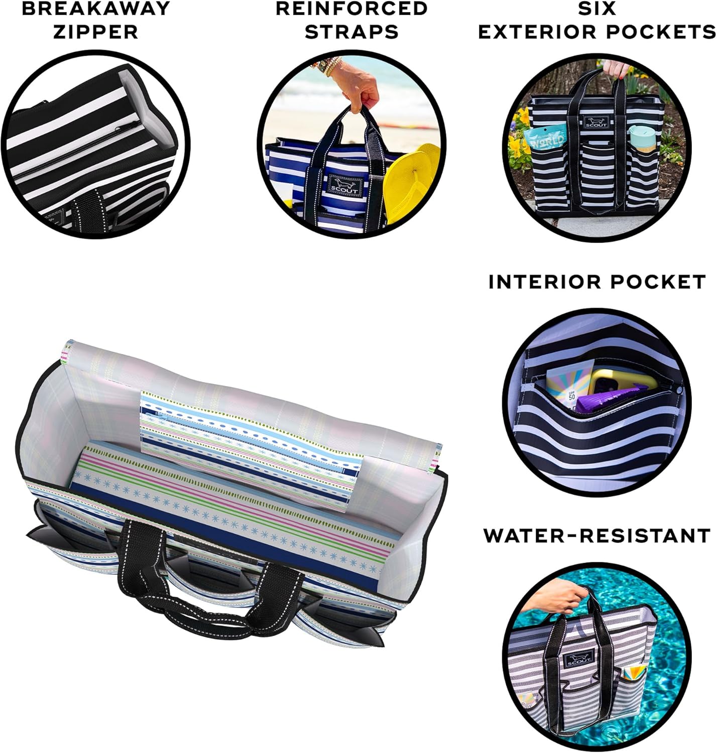 SCOUT Rocket Pocket Tote - Multi-Pocket Travel, Nurse, Teacher, Mom Tote, 7 Pockets Total, Two Sets of Straps, Folds Flat