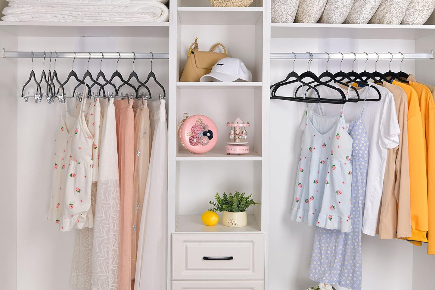 Quality Hangers 160 Pack Slim Plastic Hangers for Clothes - Heavy Duty Non-Velvet Hangers with 360° Swivel Chrome Hook & Non Slip Notches - Ideal for Dresses Coats Shirts Jackets & More - Black