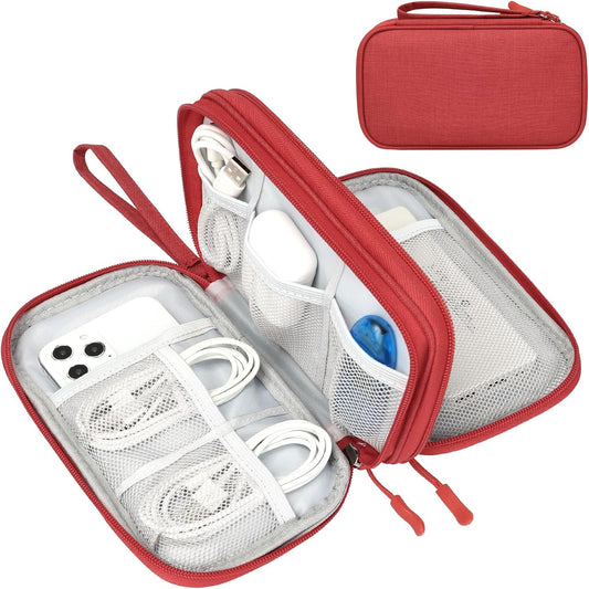 FYY Electronic Organizer, Travel Cable Organizer Bag Pouch Electronic Accessories Carry Case Portable Waterproof Double Layers Storage Bag for Cable, Cord, Charger, Phone, Earphone, Large Size, Red