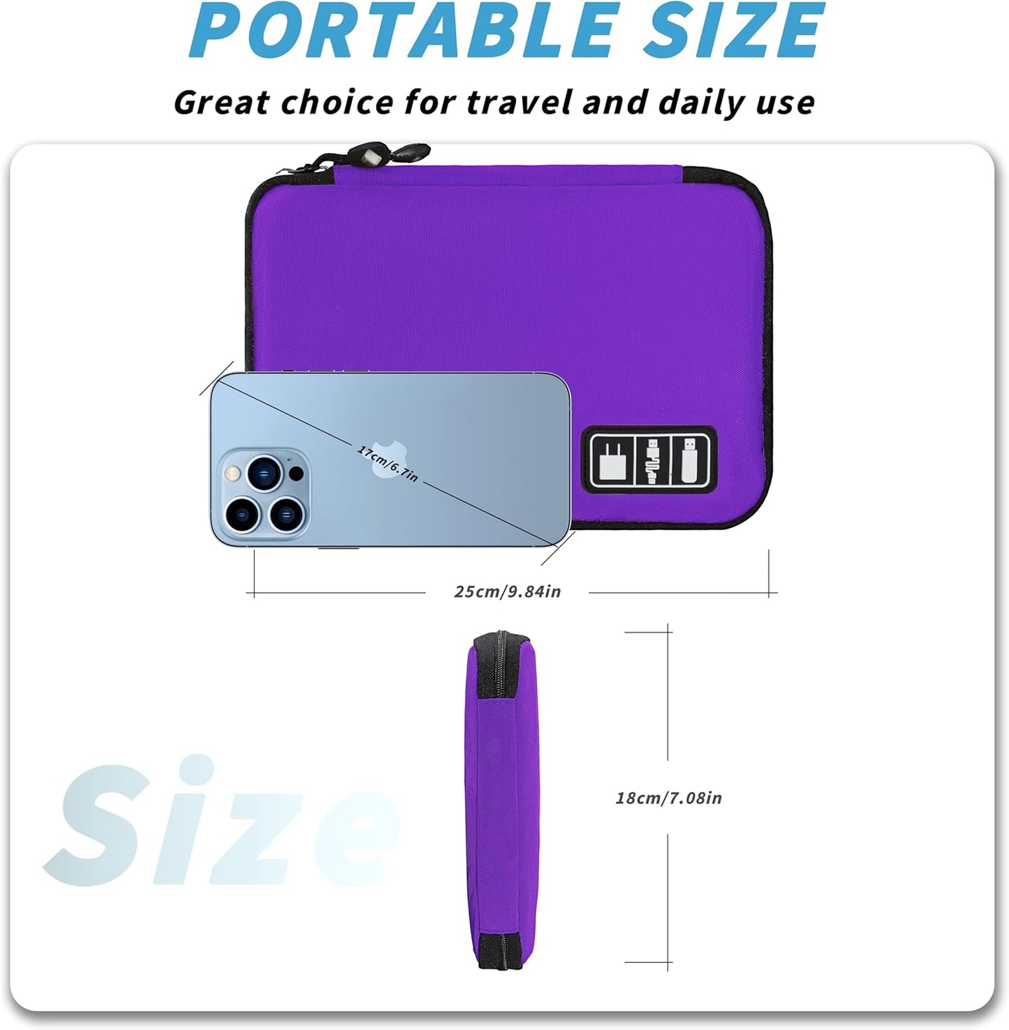 Electronics Organizer, Portable Cable Organizer Bags, Travel Electronic Accessories Storage Case for Cables, Cords, Charger, Phone (Purple)