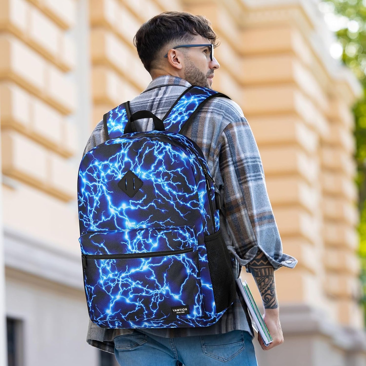 17.3 Inch School Backpack,Lightweight Bookbag Men and Teen Boy Back Pack with USB Charging Port for High School College