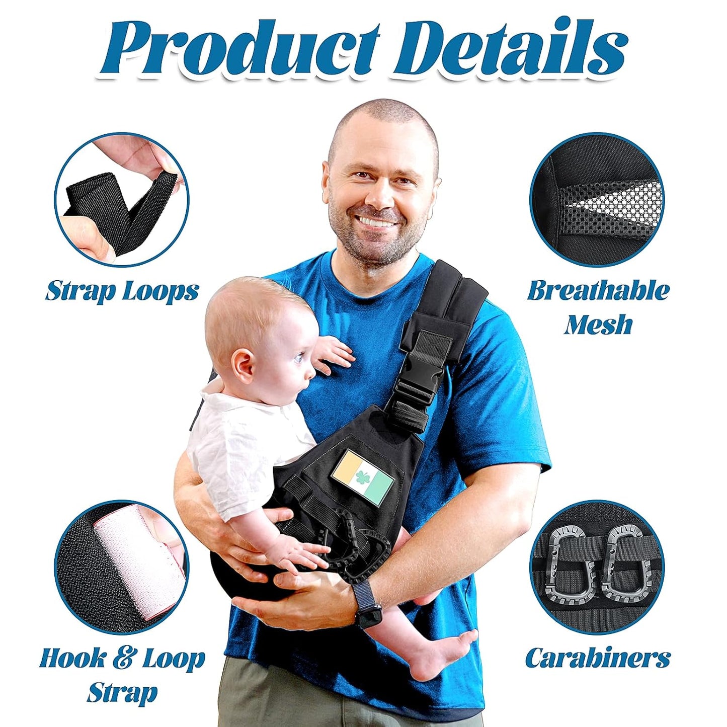 Baby Sling Carrier, Adjustable Non-Ship Hip Seat Toddler Carriers with Carabiners for 3-48 Months 10-30Ibs Infants Boys Girls (Black)
