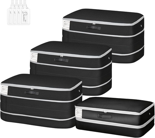 Comforter Storage Bag - Large Capacity Bedding Storage Bags Ultra Space Saving Self Compression Organizer, Washable Compression Bags for Storage Comforter Blanket Duvet Pillow, 4-Pack, Black