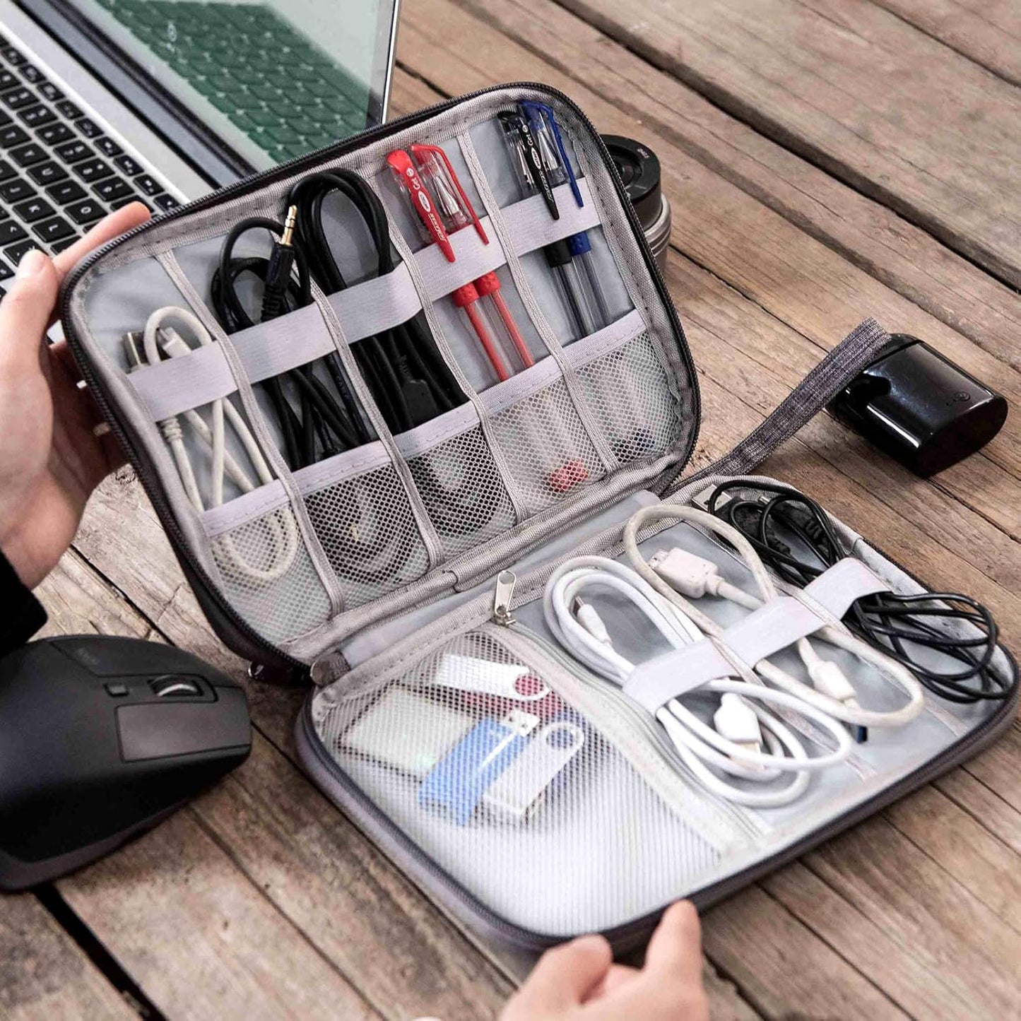 SELLYFELLY Travel Electronics Organizer Portable Cable Organizer Bag for Storage Electronic Accessories Case for Cord,Phone,Charger,Flash Drive (Gray)