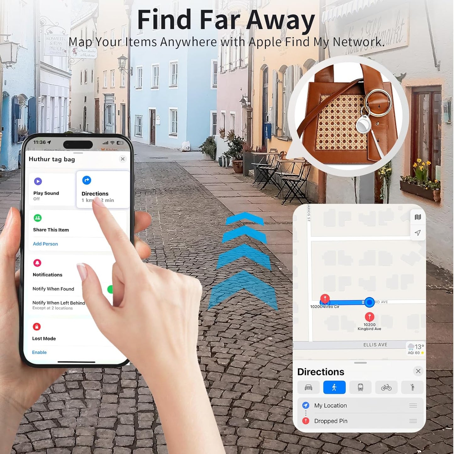 Air Tracker Tags-4 Pack, 5.3 Bluetooth Tracker Work with Apple Find My (iOS Only), 100dB Sound Finder, Smart Tags with Keychain/Lanyard, Item Finder for Luggage/Key/Suitcase, Replaceable Battery.