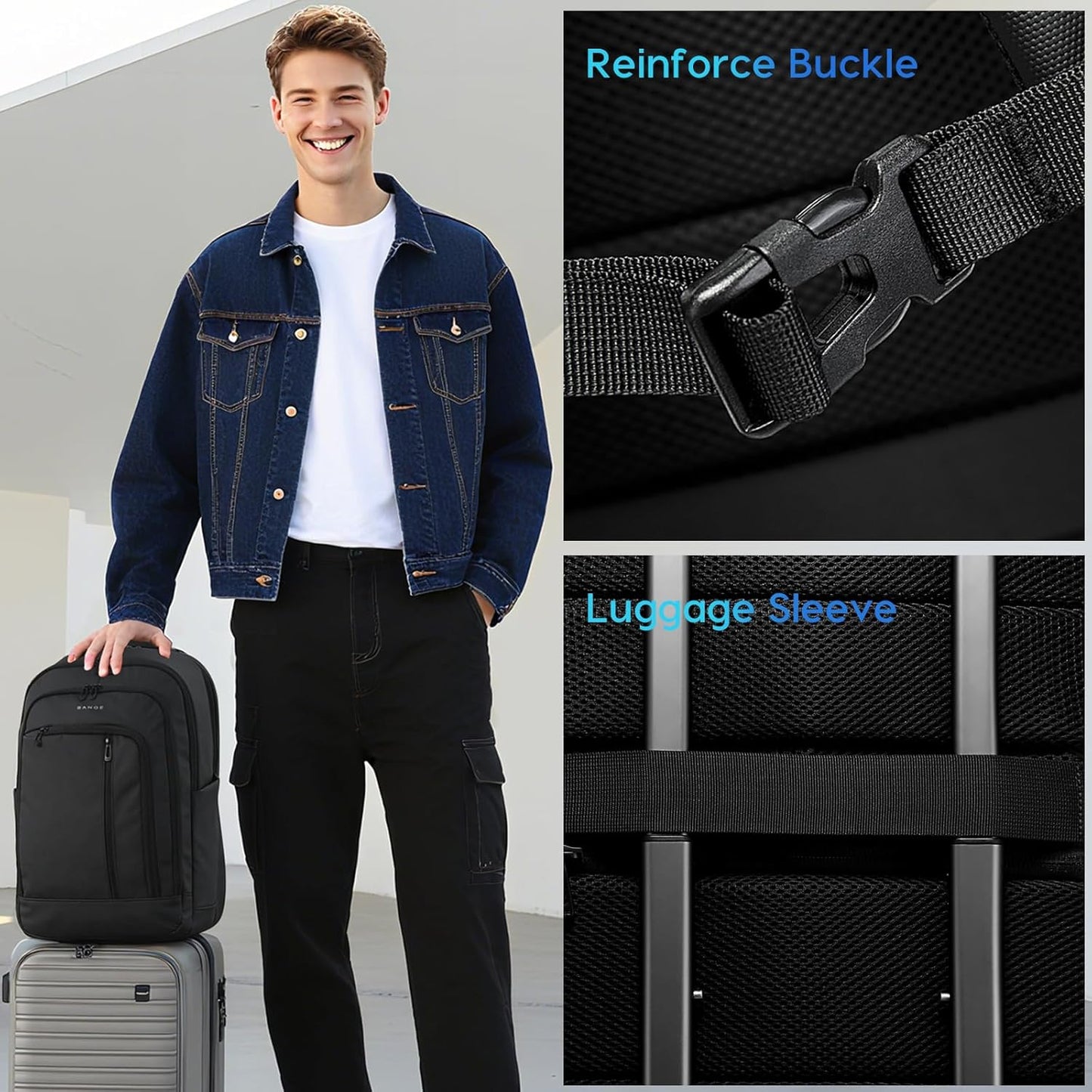 BANGE 28L Lightweight Backpack, 15.6-inch Laptop Travel Backpacks, Unisex Multifunctional Storage Pockets Business Commuter rucksack, Waterproof and Wear-resistant Outdoor Sports Leisure daypack