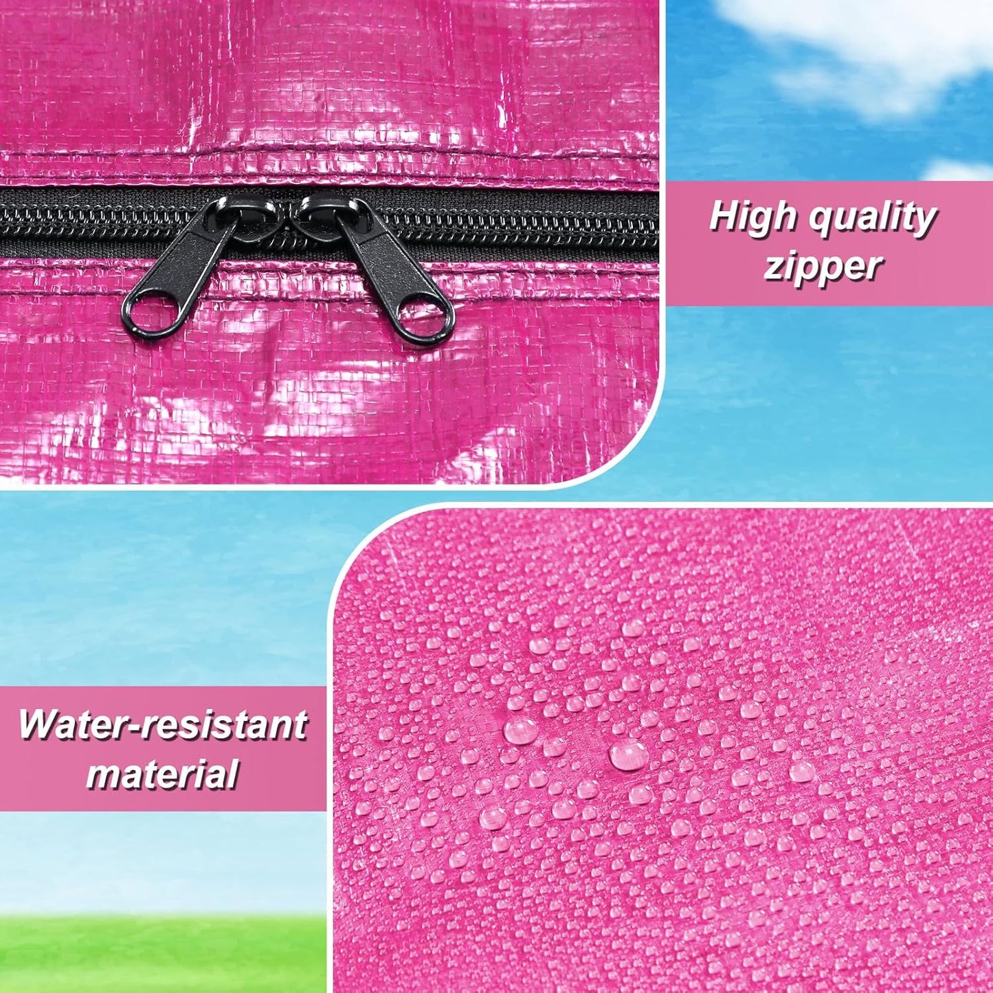 4 Pcs 66 Gallon Large Moving Bags with Zipper and Handles Foldable Storage Duffle Bags Heavy Duty Extra Large Totes for College Dorm Travel Clothes Blankets Bedding Moving (Pink)