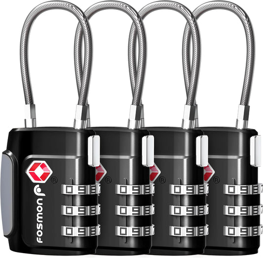 Fosmon TSA Approved Cable Locks for Luggage, Suitcase, Gun Case Lock with Push Release Button, 3 Digit Long Shackle Combination Wire Lock for Backpack