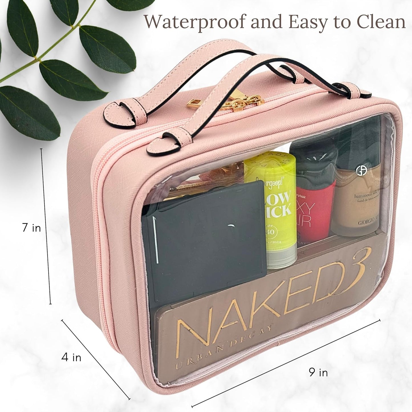 JAZD Clear Makeup Bag Toiletry Bag for Women Cosmetic Case Large Capacity Travel Make Up Bag Organizer Transparent Storage Compartment TSA Approved