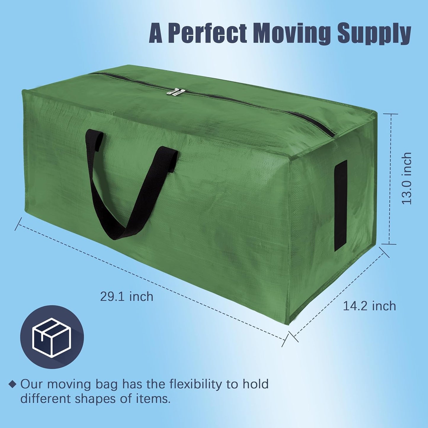 8 Pack Large Strong Moving Bags with Zippers & Carrying Handles - Water-Resistant - Heavy Duty Storage Tote for Space Saving, Fold Flat, Alternative to Moving Box (Olive Green)