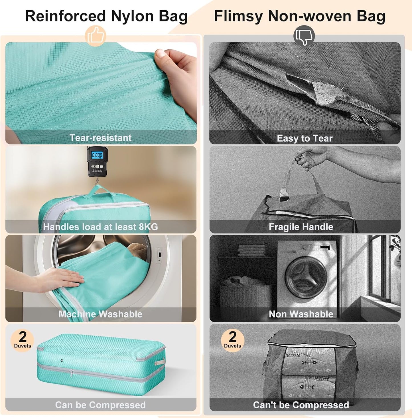 Comforter Storage Bag - Large Capacity Bedding Storage Bags Ultra Space Saving Self Compression Organizer, Washable Compression Bags for Storage Comforter Blanket Duvet Pillow, 2-Pack, Blue