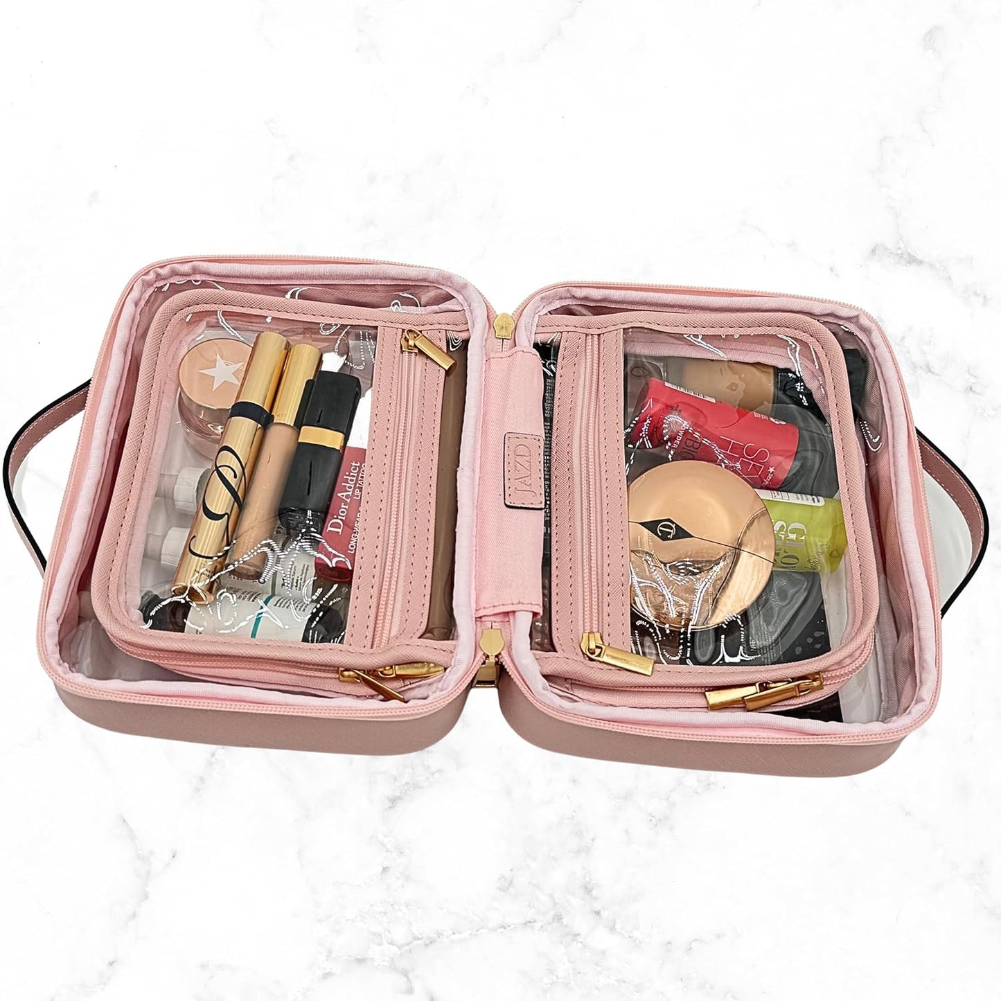 JAZD Clear Makeup Bag Toiletry Bag for Women Cosmetic Case Large Capacity Travel Make Up Bag Organizer Transparent Storage Compartment TSA Approved