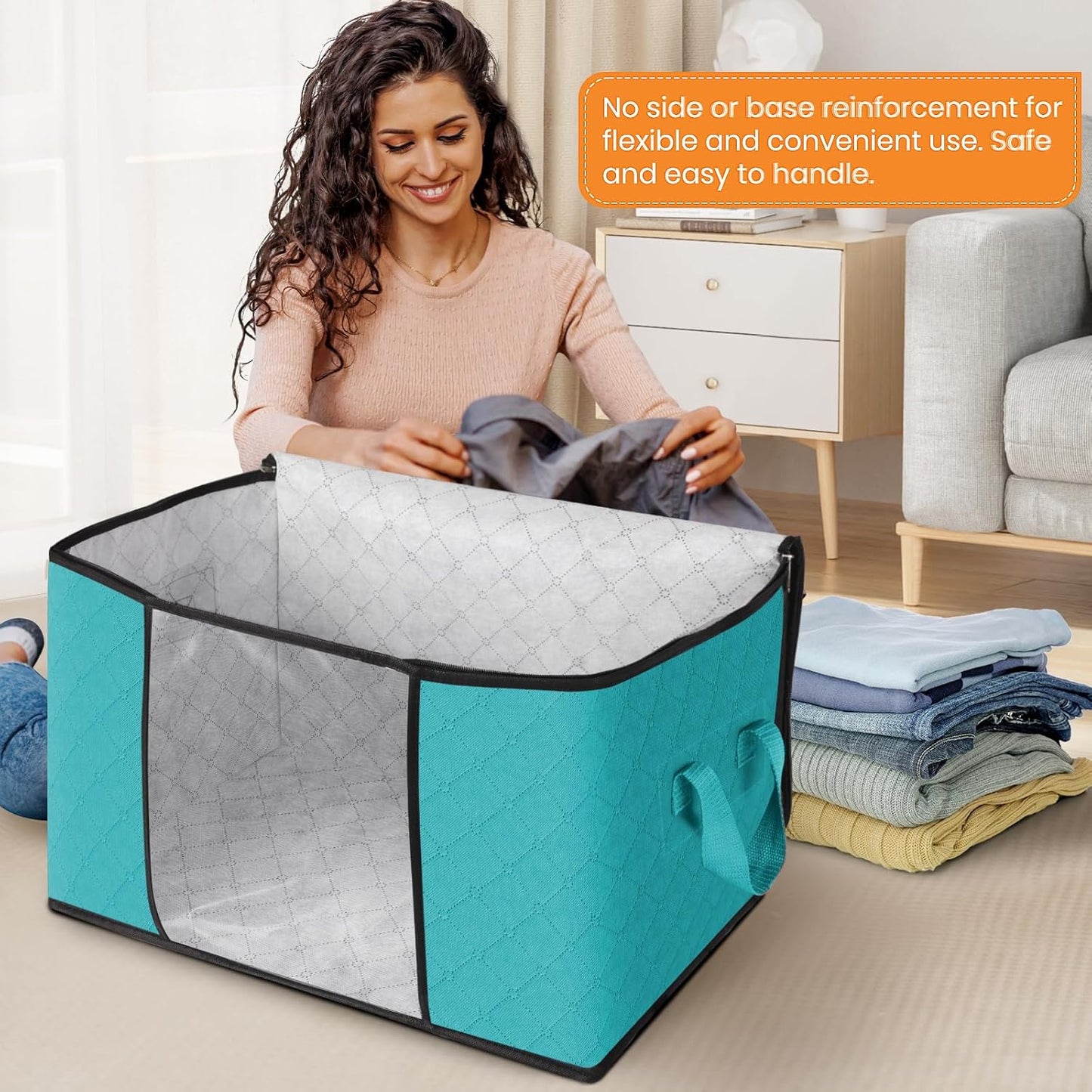 Fab totes 24 Gallons Clothes Storage, Foldable Thick Fabric Blanket Storage Bags, Containers for Organizing Bedroom, Closet, Clothing, Comforter, Organization with Handle (10 Pack,Green)