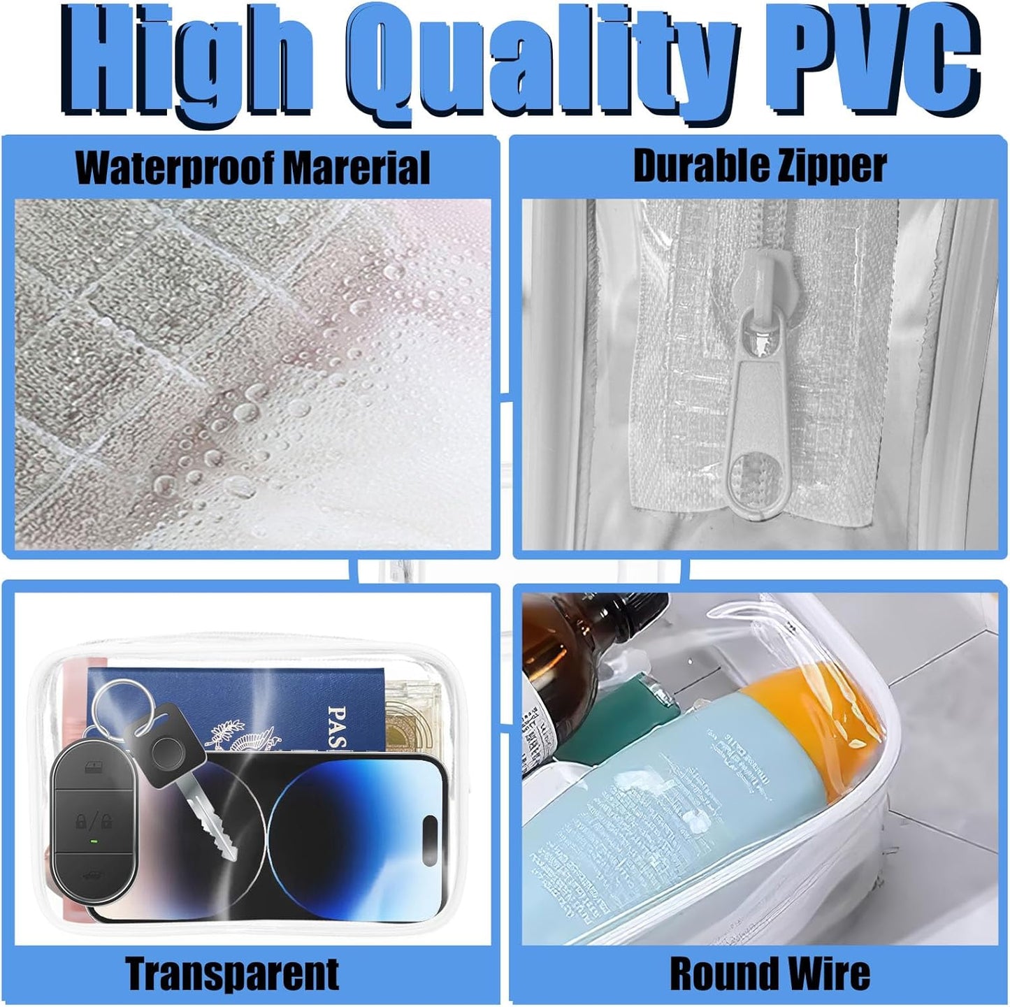 12 Pieces Clear Makeup Bags Bulk, PVC Waterproof Cosmetic Bag with Zipper, TSA Approved Toiletry Bag for Travel, Transparent Pouches Organizer Storage for Men and Women (White, Medium)