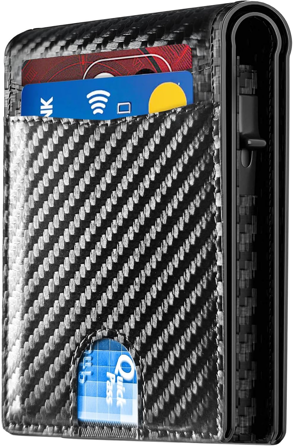 2025 Wallet for Men - RFID Blocking [Functional & Practical] Bifold Slim Minimalist Credit Card Holder Pop Up Wallet Metal Case with Cash Slot, Front Pocket with ID Window, Gift Boxed (Carbon Fiber)