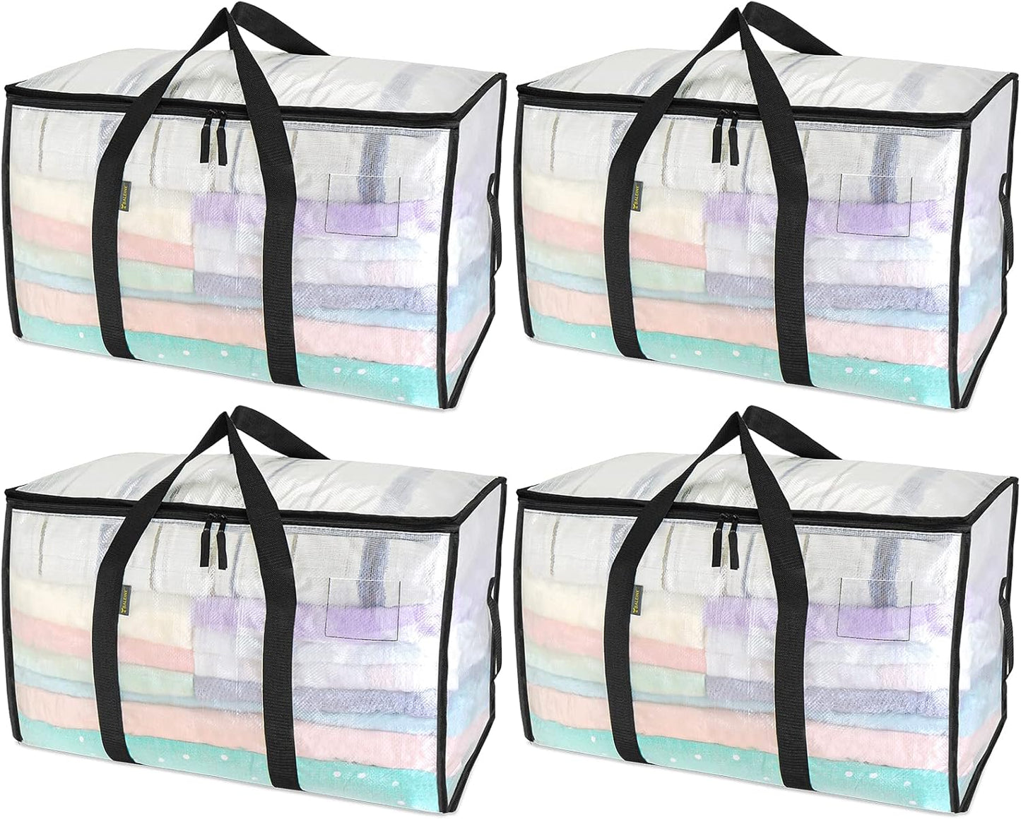 BALEINE 4-Pack Oversized Moving Bags with Reinforced Handles, Heavy-Duty Storage Tote for Clothes, Moving Supplies (Clear, 4-Pack)