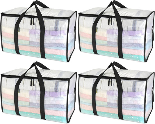 BALEINE 4-Pack Oversized Moving Bags with Reinforced Handles, Heavy-Duty Storage Tote for Clothes, Moving Supplies (Clear, 4-Pack)
