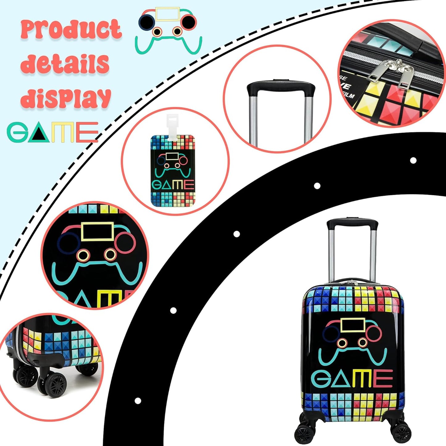 Kids Suitcase Set for Boys Hardside Luggage with Spinner Wheels 2 Piece 16inch Toddler Suitcase for Boys Travel Carry on Luggage Airline Approved