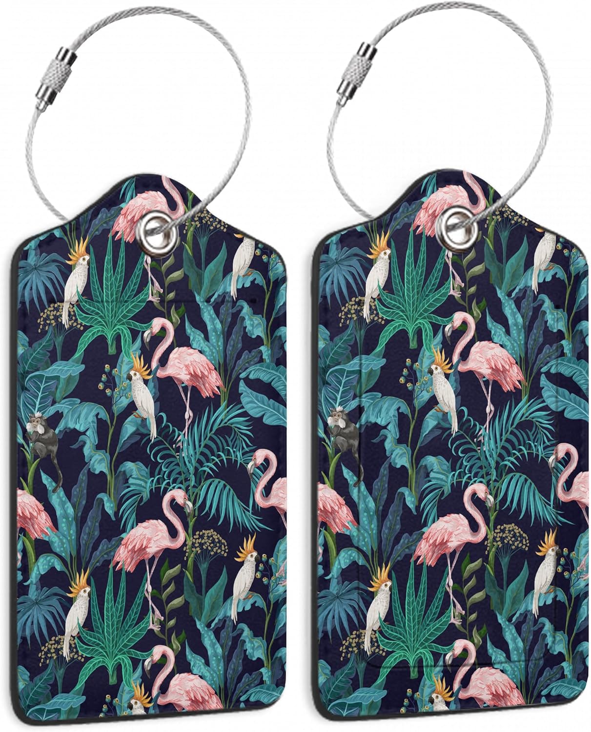 2 Pack Luggage Tag for Suitcase,Flamingo Parrots Leather Suitcase Tags Identifiers with Privacy Name Address Labels and Durable Steel Loop for Women Men Travel