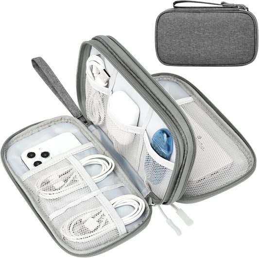 FYY Electronic Organizer, Travel Cable Organizer Bag Pouch Electronic Accessories Carry Case Portable Waterproof Double Layers Storage Bag for Cable, Cord, Charger, Phone, Large Size, Dark Grey