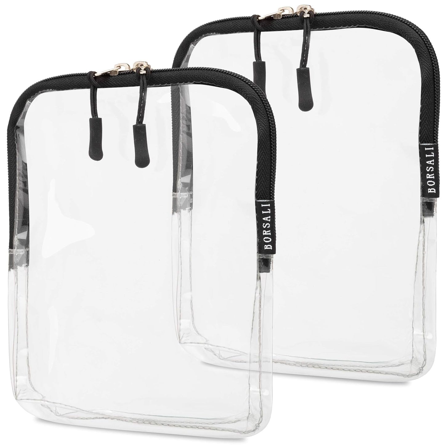 BORSALI TSA Approved Toiletry Bag - Clear Quart Size for 3-1-1 Carry On Travel - Makeup Organizer Cosmetic Pouch with Zipper - Travel Accessories - 2 Pack