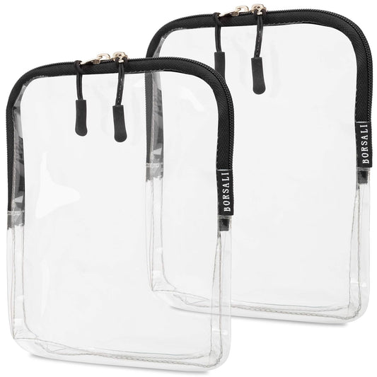 BORSALI TSA Approved Toiletry Bag - Clear Quart Size for 3-1-1 Carry On Travel - Makeup Organizer Cosmetic Pouch with Zipper - Travel Accessories - 2 Pack