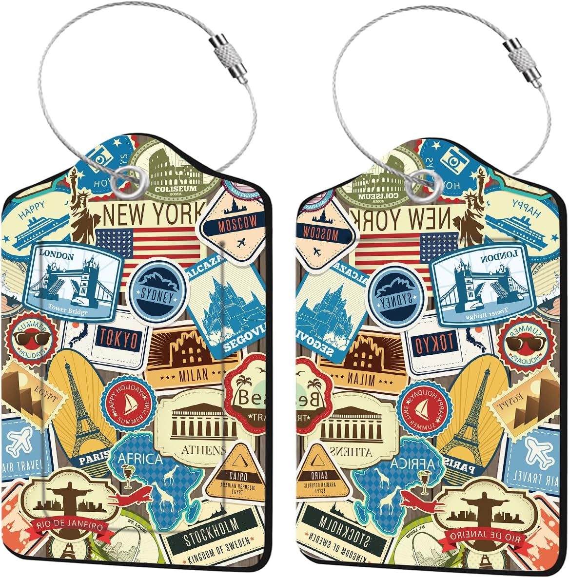 2 Pcs Leather Luggage Tags for Suitcases, Funny Suitcase Tags for Luggage, Privacy Cover ID Label with Stainless Steel Loop & Address Card, Travel Bag Suitcase Tags for Luggage Accessories Women Men