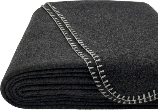 EKTOS 100% Virgin Wool Blanket, 90" x 90", 100 Percent Woolen, Washable Pure Wool (Charcoal, Queen Size)
