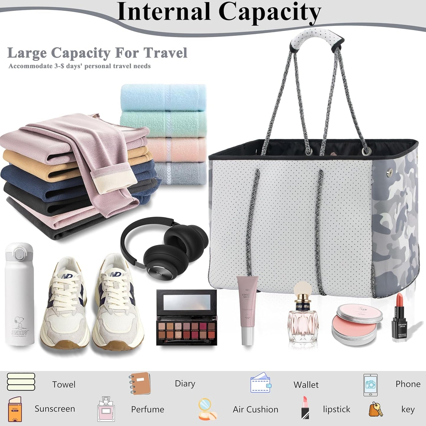 QOGiR Neoprene Multipurpose Beach Bag Tote with Inner Zipper Pocket … … … …