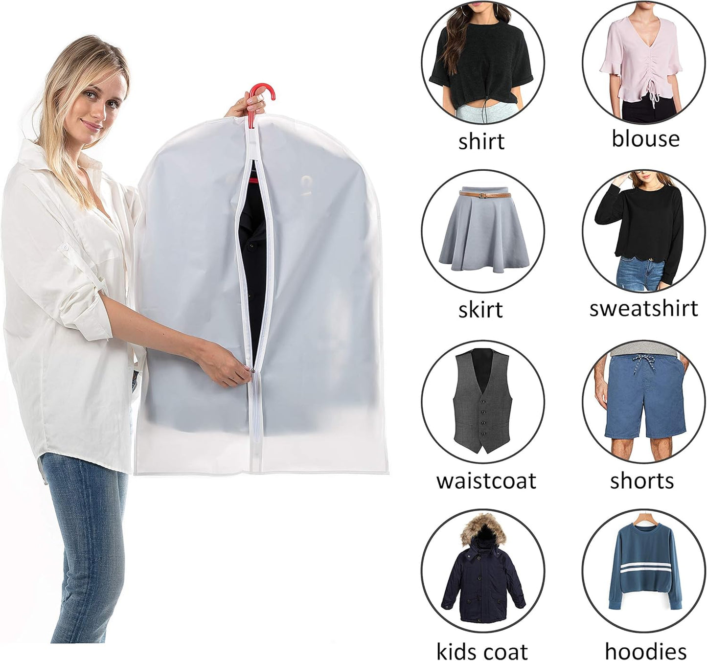 Plastic Garment Bags Clothing Storage Bags Hanging for Closet Storage Cloth Bags with Zipper for Suit,Dress, Coat Travel Closet Clear Garment Bags Dust Garment Cover-24"X31"/6 Pack