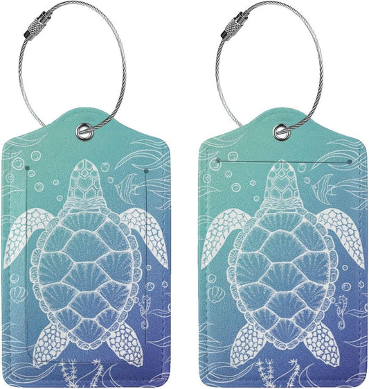 2 Pack Sea Turtle Luggage Tag for Suitcases, Cute Turtle Theme Party Decorations Leather Tags, Cruise Ship Essential Travel Unique Gift for Men Women Couples Lover, Funny Christmas Birthday Gifts