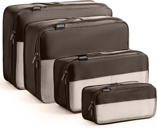 4 Set Compression Packing Cubes for Travel, Suitcases and Backpack Space Saving Organizers (Charcoal Gray)