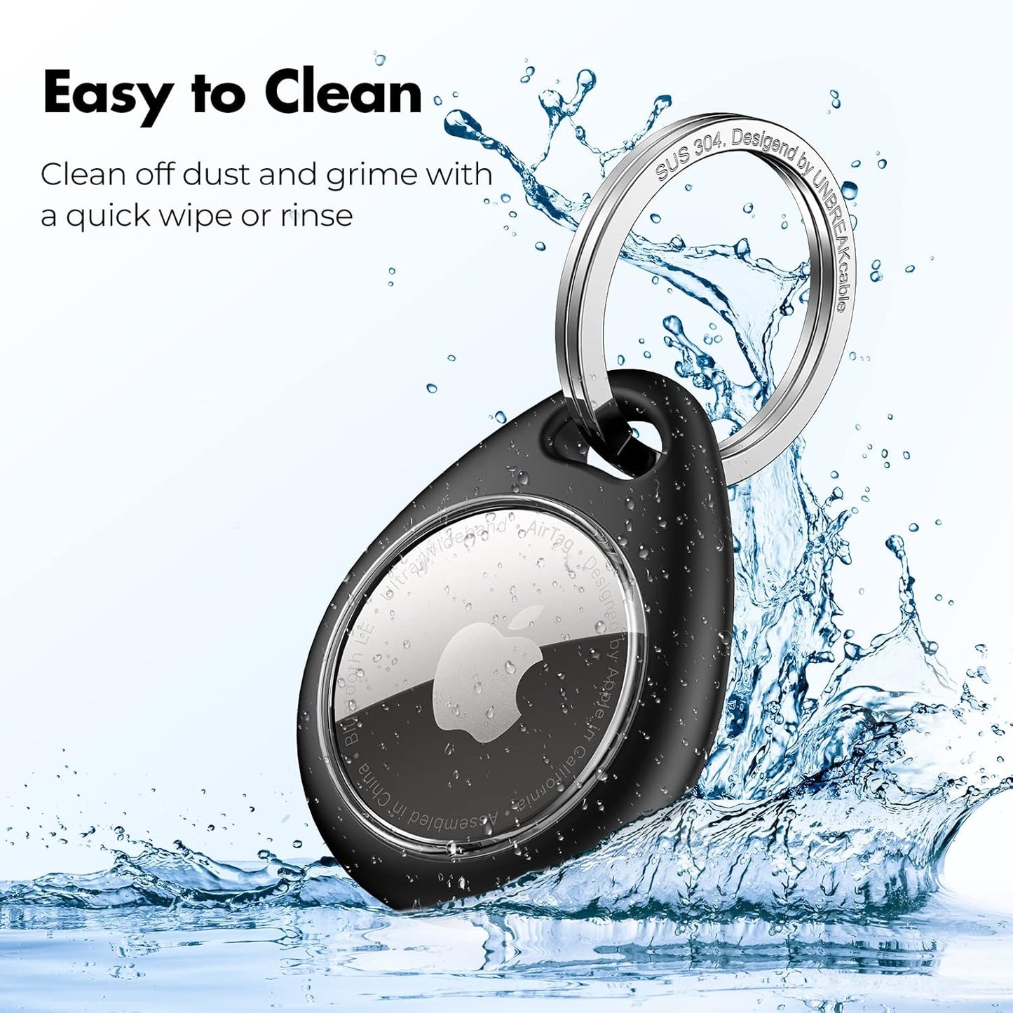 UNBREAKcable for Apple AirTag Holder - 4 Pack [Fit Tightly Design] [Easy to Install] [Hold Air Tag Securely] Waterproof TPU Shell Protective Case with 304 Stainless Steel Keychain Key Ring