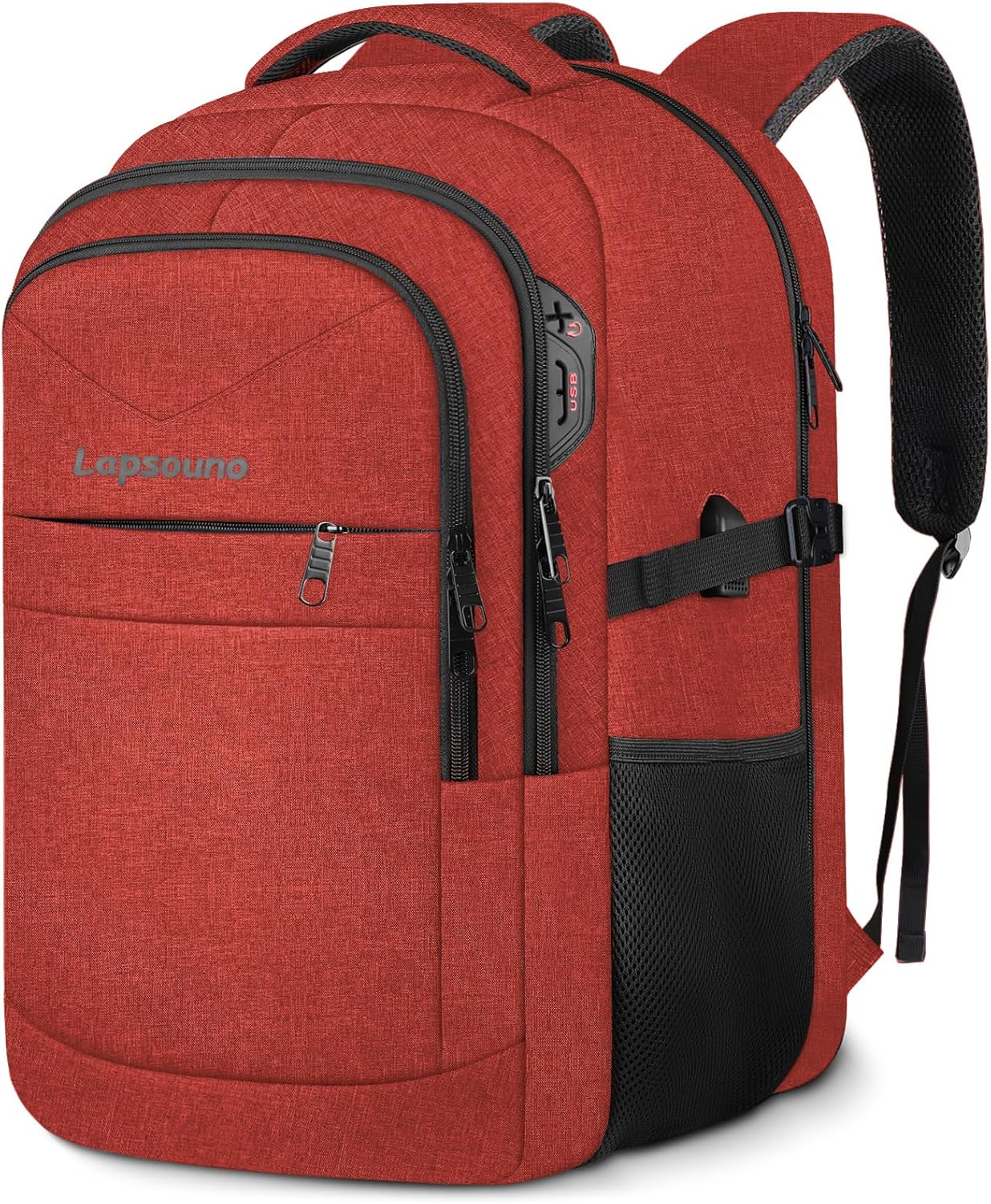 Lapsouno Large Backpack, Travel Laptop Backpack, Carry on Backpack, Sturdy 17 Inch TSA Friendly with USB Port, Water Resistant College School Bag Gifts for Men Women, Wine Red