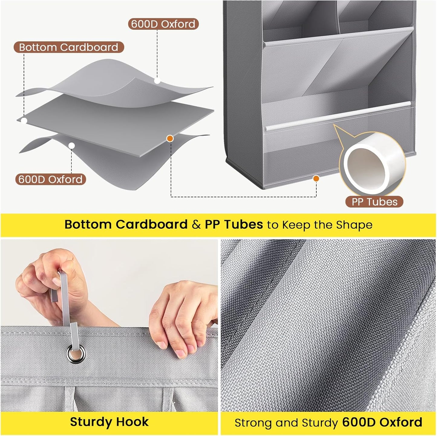 Over the Door Shoe Organizer for Closet, Shoes Rack for Closet with 15 Large Pockets, Hanging Shoe Organizers for Boot Storage, Behind the Door Narrow Shoe Holder for Small Shoes, Grey