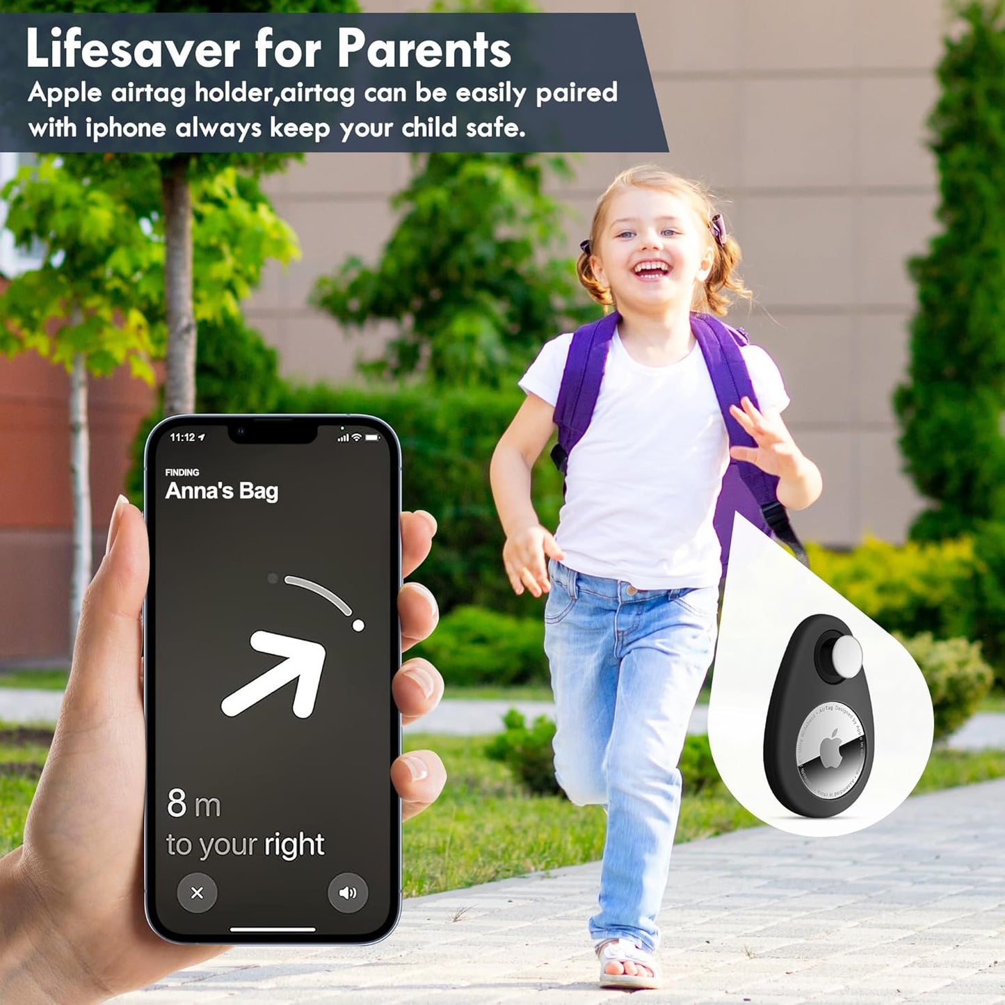 for Airtag Holder for Kids Hidden 2 Pack GPS Tracker Case, Anti-Removal Sercutiry Air Tag Case with Pins, GPS Cover Suitable for Children, Elderly, Pets, Backpack, Luggage (Blue&Black)