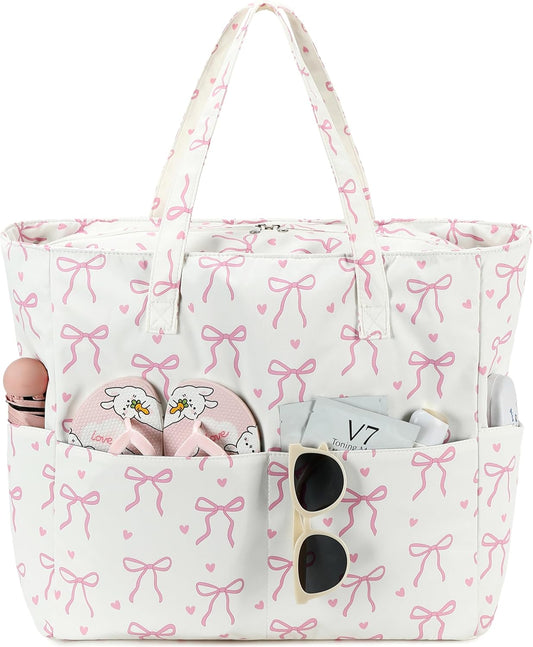 LEDAOU Beach Bag Waterproof Sandproof Women Tote Bag Pool Bag with Zipper for Gym Grocery Travel with Wet Pocket