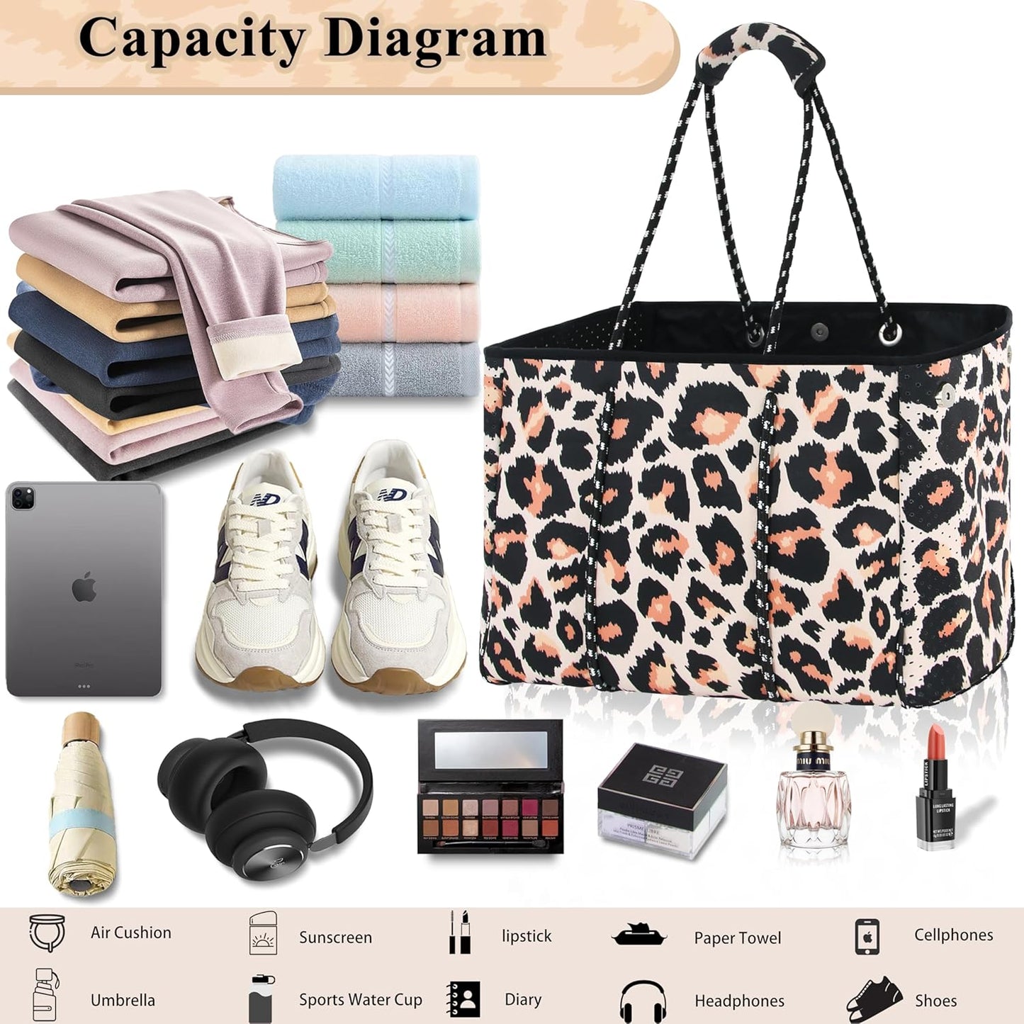 QOGiR Neoprene Multipurpose Beach Bag Tote with Inner Zipper Pocket … … … …