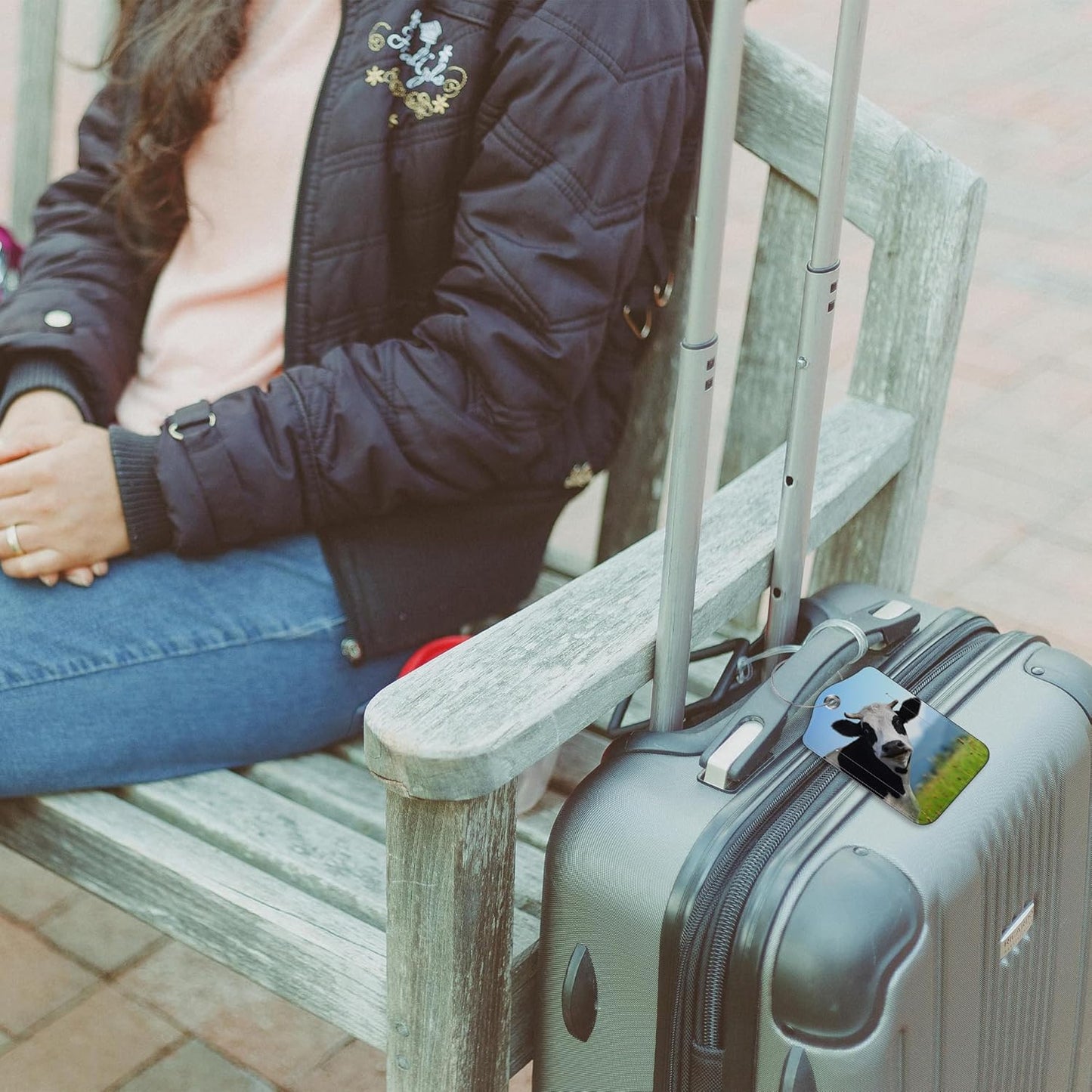 2 Pack Luggage Tag for Suitcase Funny Cow Leather Suitcase Tags with Identifiers Privacy Cover Name Address Labels and Stainless Steel Loop for Teens Adults, 4.6 x 2.7 inch