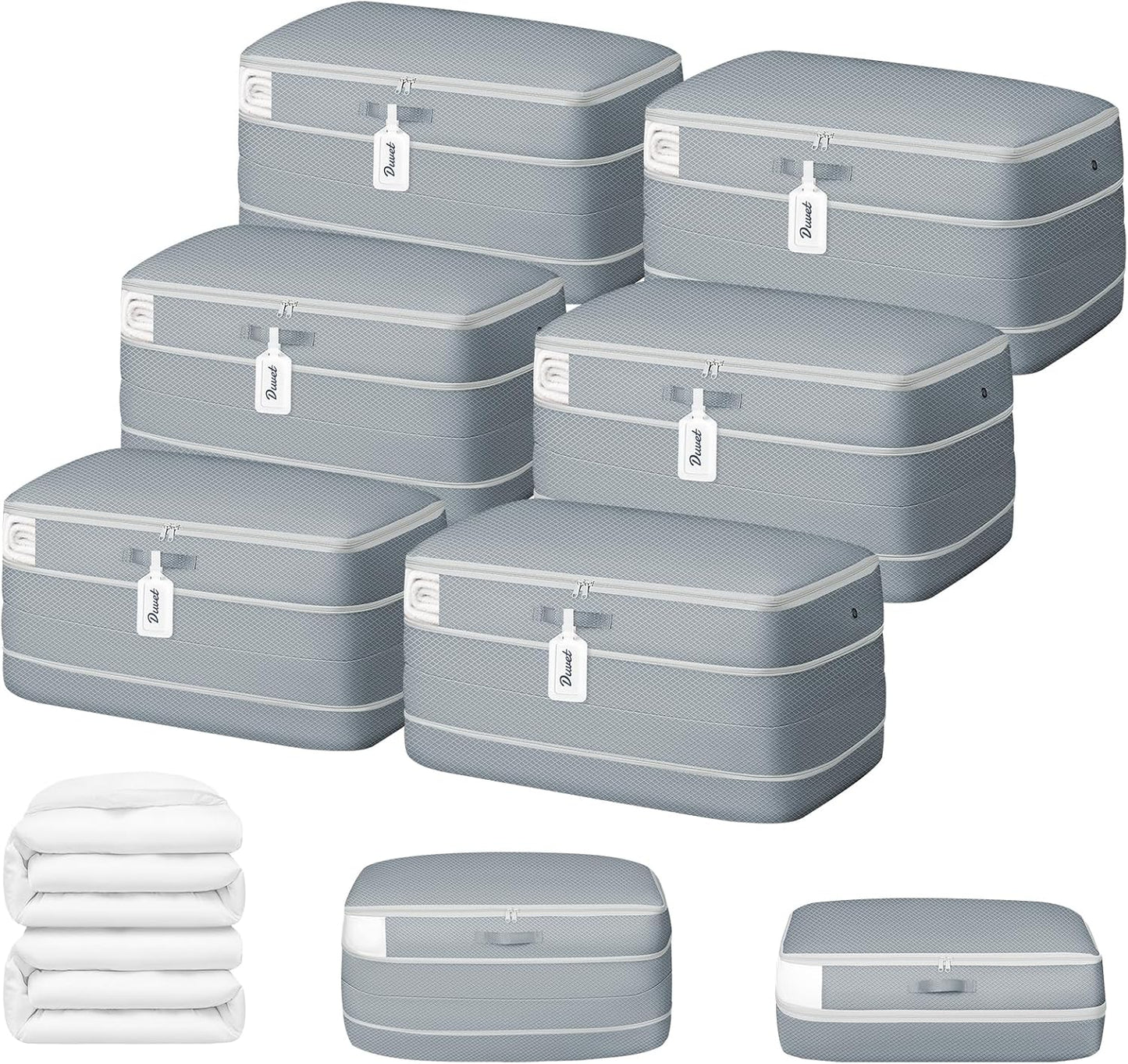 DIMJ Comforter Storage Bag - 100L Large Capacity Blanket Storage Compression Bags, Washable Space Saving Self Compression Organizer with Window Handles, Space Saver for Clothes, Bedding, Sheet