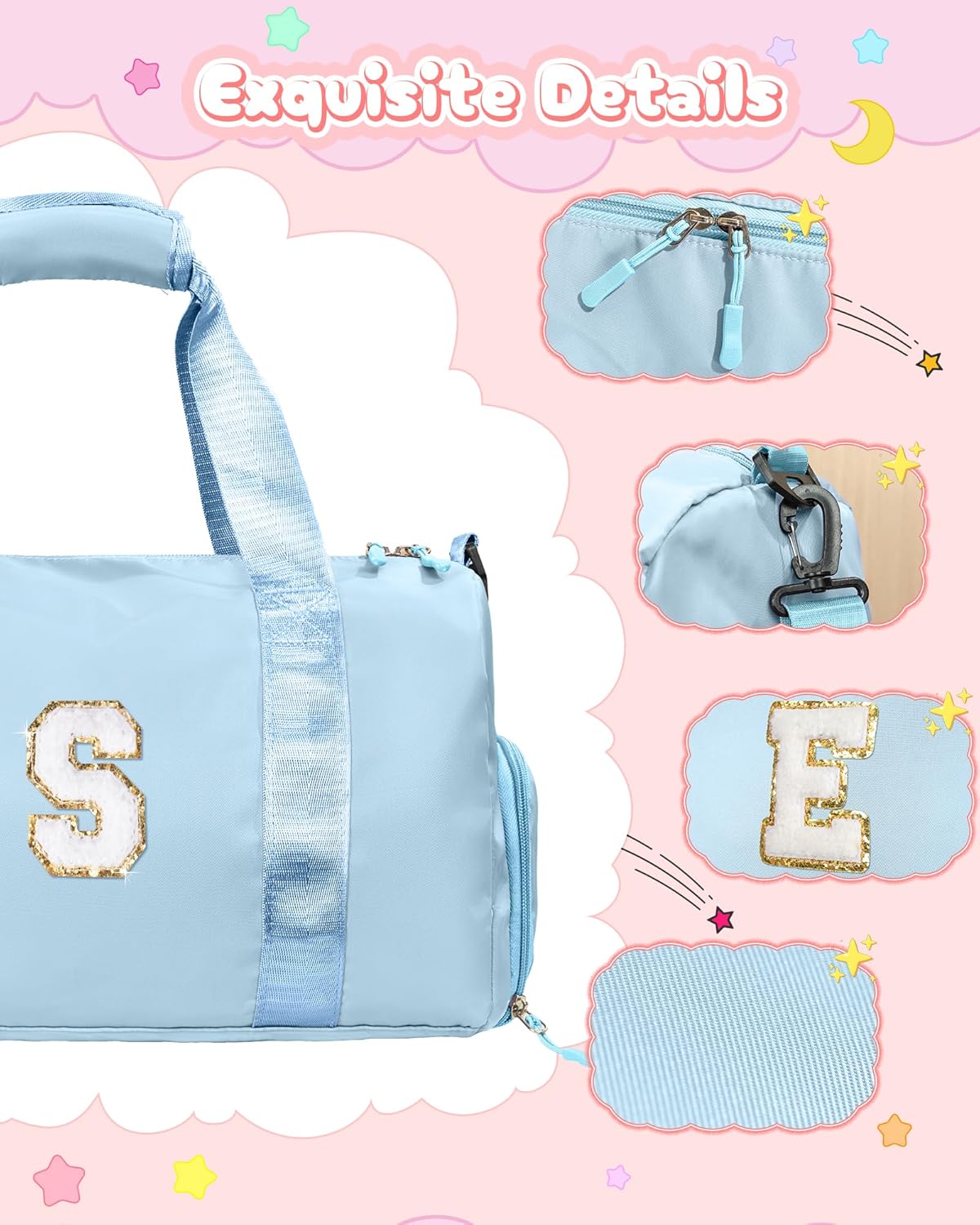 Easter Gifts for Kids-Girl Gym Bag with Shoe Compartment, Kid Personalized Weekender Overnight Bags, Initial Travel Tote with Makeup Pouch, Valentines Day Gift for Girls (Letter R)