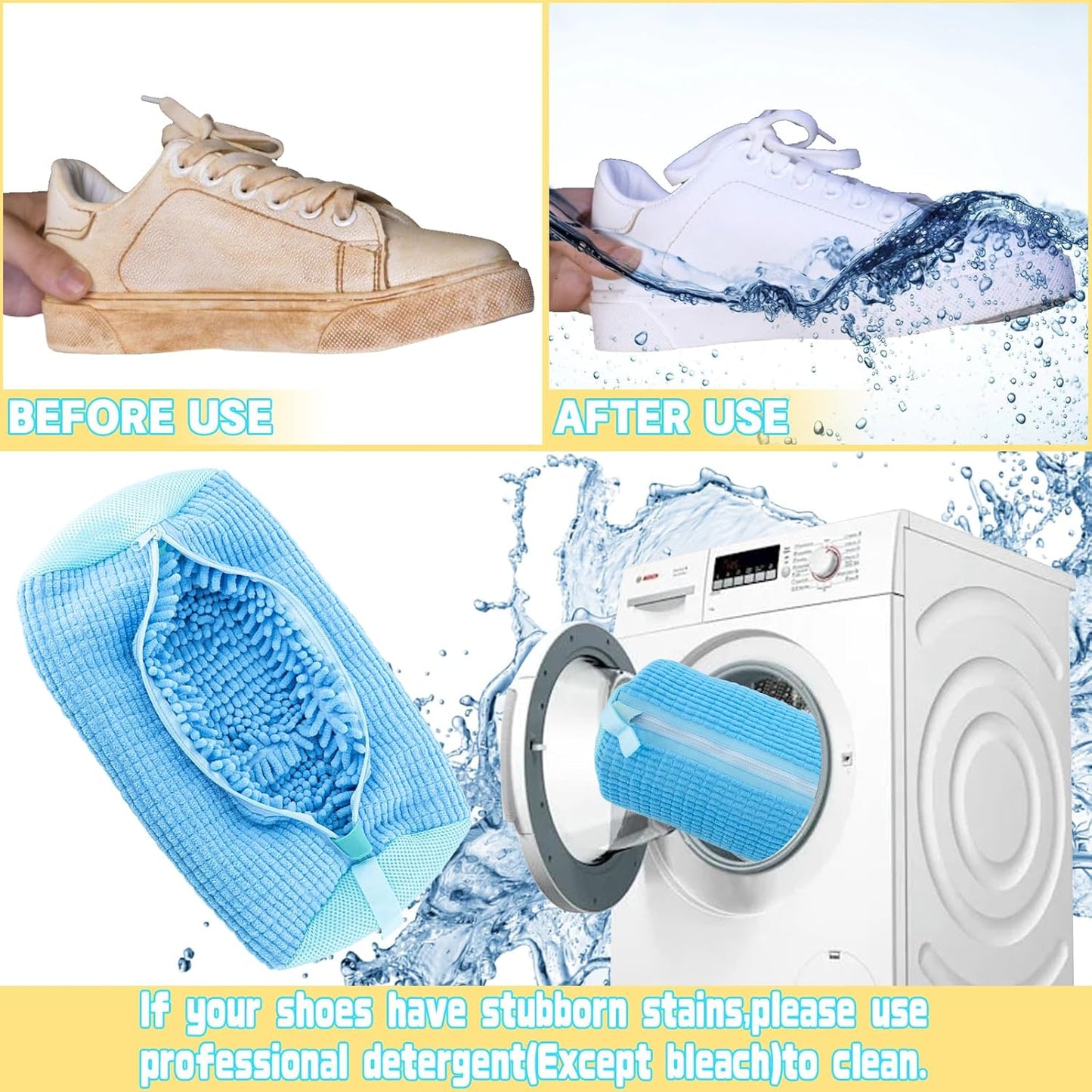 2PCS Shoe Washing Machine Bgs,Laundry Shoe Bags for Washer and Dryer, Reusable and Durable Zipper Sneaker Shoe Washing Bag, Tennis Shoe Cleaning Bag for All Shoe Types (Blue)