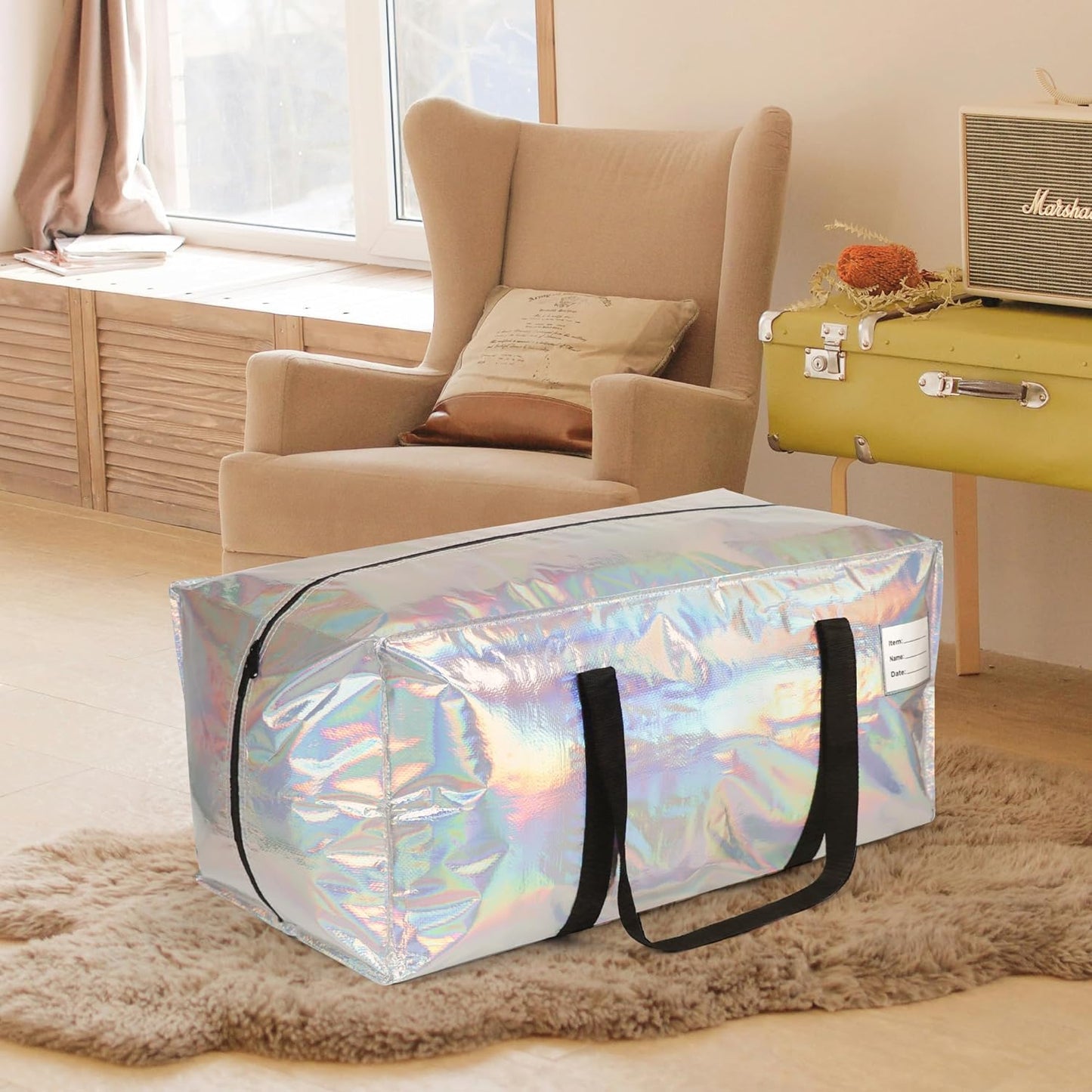 8 Pack Heavy Duty Moving Bags 24-Gallon Extra Large Waterproof Foldable Clothing Storage Totes Bags with Zipper,Reinforced Handles,Packing Moving Boxes for Dorm & Seasonal Storage,Iridescent