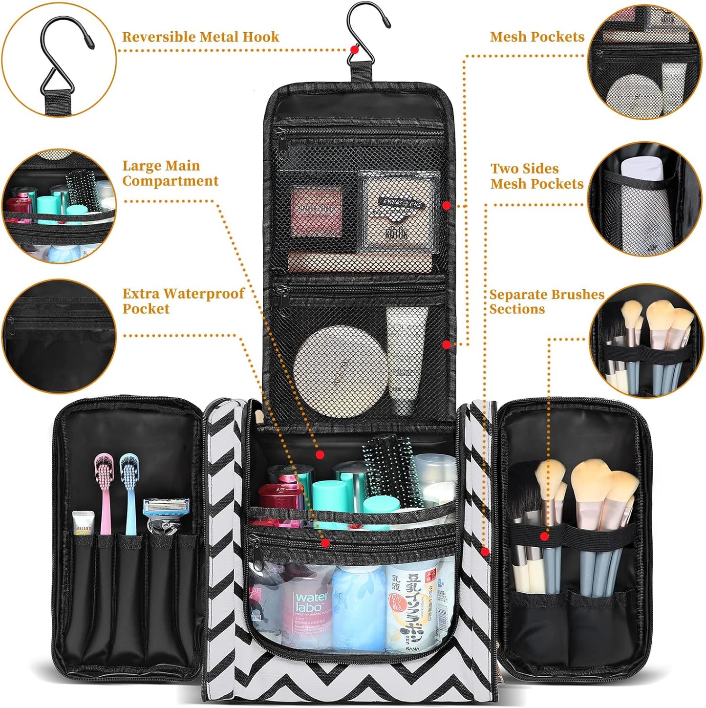 Hanging Travel Toiletry Bag,Large Capacity Cosmetic Travel Toiletry Organizer for Women with 4 Compartments & 1 Sturdy Hook,Perfect for Travel/Daily Use/Christmas
