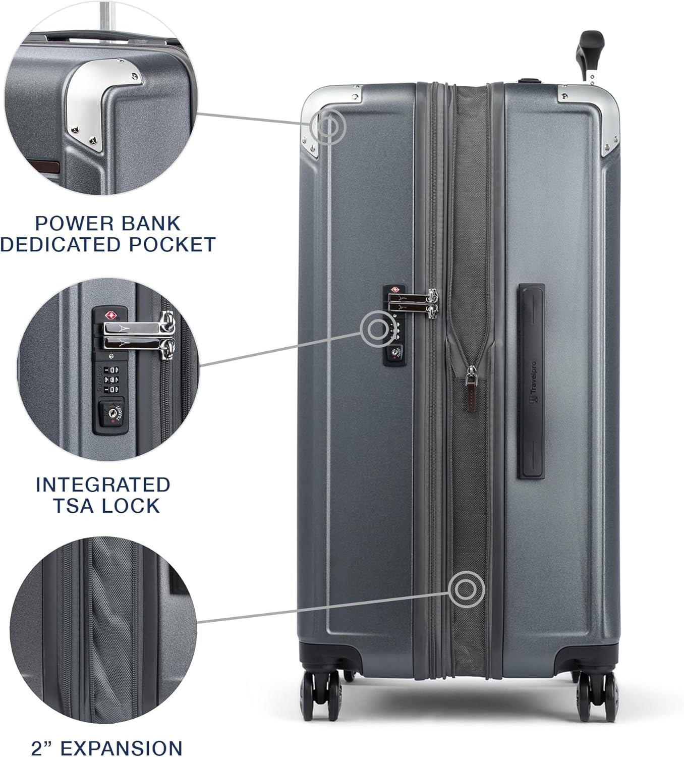 Travelpro Platinum Elite Hardside Expandable Checked Luggage, 8 Wheel Spinner, TSA Lock, Hard Shell Polycarbonate Suitcase, Vintage Grey, Checked Large 28-Inch