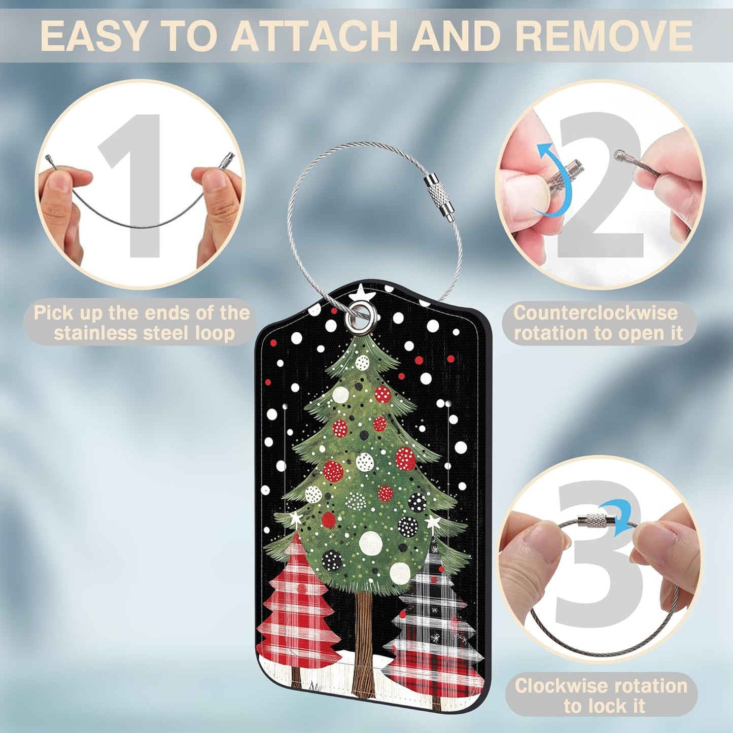 2 Pack Luggage Tags for Suitcases Christmas Tree Leather Luggage Tags Privacy Cover ID Label with Stainless Steel Loop and Address Card for Women Men Travel Bag Backpack