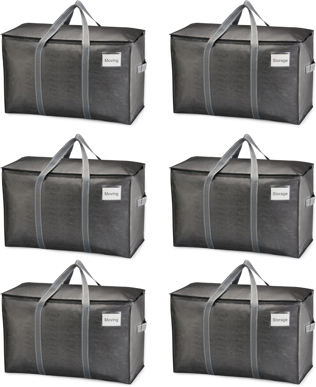 VENO 6 Pack Moving Bags, Heavy Duty, Moving Boxes Alternative, Packing Storage Supplies for Dorm Room Essentials with Zipper for Clothes, Extra Large Totes for Packaging (Dark Gray, 6 Pack)