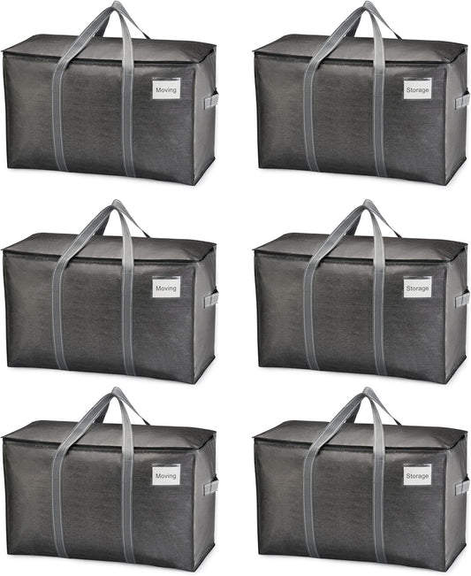 VENO 6 Pack Moving Bags, Heavy Duty, Moving Boxes Alternative, Packing Storage Supplies for Dorm Room Essentials with Zipper for Clothes, Extra Large Totes for Packaging (Dark Gray, 6 Pack)