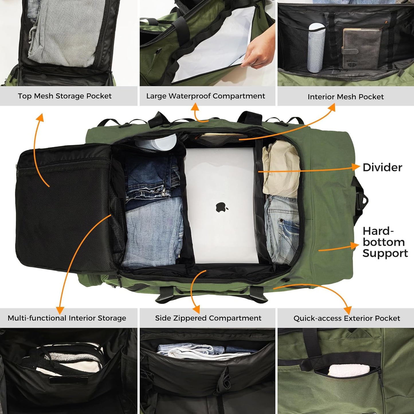 110L/120L Rolling Duffel Bag with Wheels - 28" No-Sag Design for Heavy Loads, Waterproof Travel Duffel w/Shoulder Straps and Dividers, Foldable Lightweight Design for Camping/Cargo/Air Travel