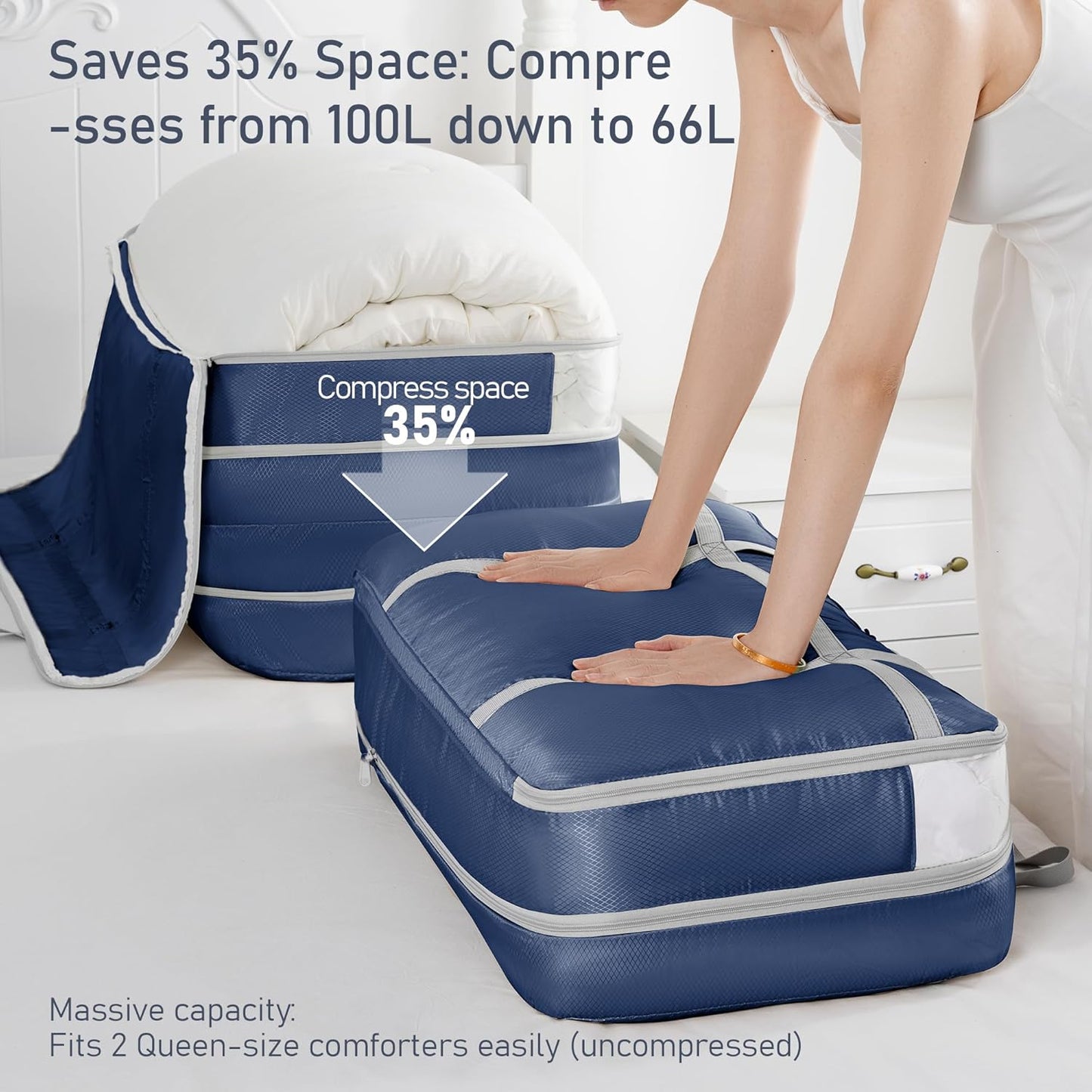 DIMJ Compression Moving Bags - Extra Large Heavy Duty Comforter Storage Bag with Window, Packing Totes with Strong Handles & Zipper, Space Saving Box Containers for Blanket, Clothes, Bedding, 2 Pack